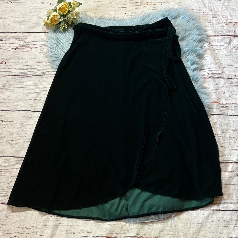 GAP Dark Green Velvet Midi Wrap Skirt sz L